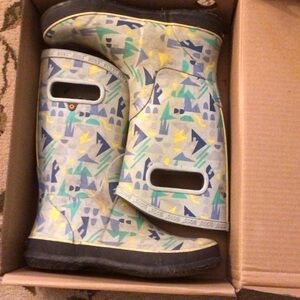 Kids Waterproof Patterned Rain Boots - Blue/Yellow/Green